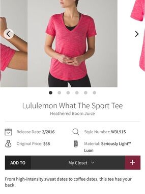 Lululemon athletica V‑Neck Short Sleeve Tee - Heathered Pink- Size 8